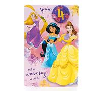 UK Greetings Disney 4th Birthday Card For Her/Girl With Envelope - Princess Design With Rapunzel, Jasmine & Belle
