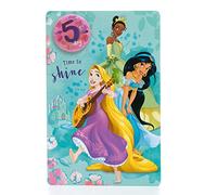 UK Greetings Disney 5th Birthday Card For Her/Girl With Envelope - Princess Design With Rapunzel, Tiana & Jasmine