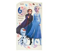 UK Greetings Disney 6th Birthday Card For Her/Girl With Envelope - Badge Design - With Elsa, Anna & Olaf