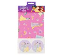 UK Greetings | Disney Princess Multipack of Wrapping Paper & Tags for Her/Girl | Gift Wrapping Set | Birthdays/Weddings/Mother's Day | Pink & Purple Design | Pack of 2 | 49 x 69 cm
