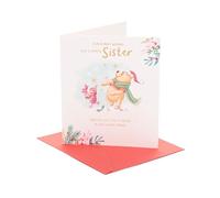 UK Greetings | Disney Winnie the Pooh Christmas Card for Sister | Xmas Presents | Her, Girls, Women | Pooh and Piglet | With Envelope | 18.4 x 15.9 cm