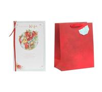 UK Greetings Disney Winnie the Pooh Christmas Card for Wife + Large Red Gift Bag with Tag