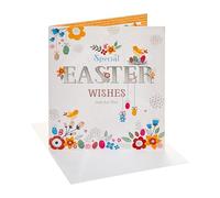 UK Greetings | Easter Card | Her/Him | Easter Floral with Chicks & Eggs Design | With Envelope | 15.9 x 18.4 cm