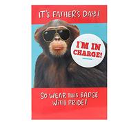 UK Greetings Father's Day Card With Envelope - Funny Chimp Badge Design