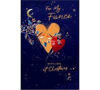 UK Greetings Fiancé Christmas Card With Love Foiled Robins With Love Hearts Xmas Greetings - Carlton Cards Romantic Design, Heartfelt Message, Eco-Friendly, Embossed Detail, Keepsake, For Him