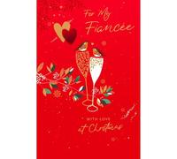 UK Greetings Fiancée Christmas Card With Love Foiled Robins & Champagne Flutes Xmas Greetings - Carlton Cards Love, Elegance, Keepsake, Sustainable, Cherished Moments, Festive Design, For Her