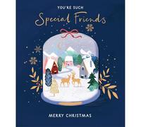 UK Greetings Friends Christmas Card Such Special Friends Festive Snow globe Xmas Greetings - Carlton Cards Festive Design, Heartfelt Wishes, Eco-Friendly, Gold Details, Friendship, Winter Scene