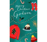 UK Greetings Godson Christmas Card Merry Christmas Festive Celebration Xmas Greetings - Carlton Cards Eco-Friendly, Vibrant Design, Heartfelt Message, Keepsake, Xmas Family Memories, Gold Foil
