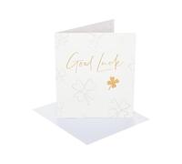 UK Greetings | Good Luck Card | Greeting Card | Her/Him | Exams/University/New School | 4 Leaf Clover | With Envelope | 13.7 x 15.9 cm