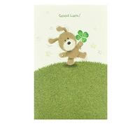 UK Greetings | Good Luck Greeting Card | Exams/University/New School | Her/Him | Cute Bear with 4 Leaf Clover Design | With Envelope | 127 x 190 mm