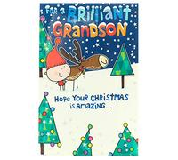 UK Greetings Grandson Christmas Card - Christmas Card for Boys - Cartoon Reindeer Design