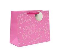 UK Greetings Large Birthday Gift Bag for Her/Friend - Pink & Silver Design, 1 Count (Pack of 1)