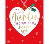 UK Greetings Lovely Auntie Christmas Card Foiled Christmas Wishes Love Heart Xmas Greetings - Carlton Cards Eco-Friendly, Vibrant Design, Heartfelt Wishes, Thoughtful Keepsake, Family Relations