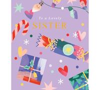UK Greetings Lovely Sister Christmas Card Foiled Festive Cracker & Gifts Xmas Greetings - Carlton Cards Sisterly Love, Family Relations, Vibrant Design, Eco-Friendly, Festive Wishes, Keepsake