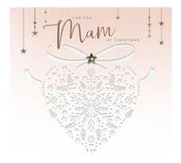 UK Greetings Mam Christmas Card - Patterned heart and stars with embellishments, die cut and foil, embossed details - Eco-Friendly, 185 x 185mm