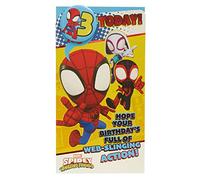 UK Greetings Marvel 3rd Birthday Card For Him/Boy With Envelope - Badge Design - With Spider-Man, Multi, 121mm x 229mm