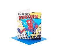 UK Greetings | Marvel Spider-Man Birthday Card for Brother | Happy Birthday Gifts | Him, Boys, Men | Classic Comic Design | With Envelope | 15.9x18.4cm