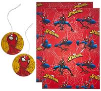 UK Greetings Marvel Spiderman, Superhero, Birthday Boy Wrapping Paper,Red,2 sheets, 2 tags