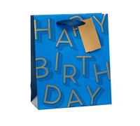 UK Greetings | Medium Gift Bag for Him/Friend | Party Bags for Presents | Birthdays/Weddings/Father's Day | Blue Design | 19 x 23 x 8.9 cm