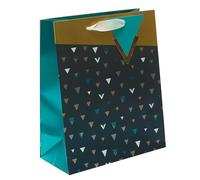 UK Greetings | Medium Gift Bag for Him/Her/Friend | Party Bags for Presents | Birthdays/Thank You Teacher/Weddings | Blue & Gold Design | 19 x 23 x 8.9 cm