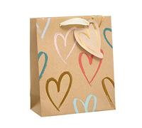 UK Greetings | Medium Gift Bag for Her/Friend | Party Bags for Presents | Birthdays/Weddings/Valentine's Day/Mother's Day | Kraft Hearts Design | 19 x 23 x 9 cm