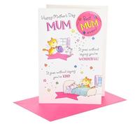UK Greetings | Mother's Day Card for Mum | Cat Design & Includes Pin Badge