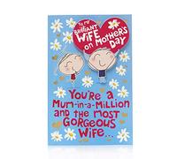 UK Greetings Mother's Day Card for Wife With Envelope - Fun Cartoon Design, Blue