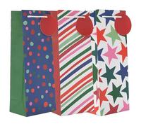 UK Greetings | Multipack of 3 Bottle Bags for Him/Her/Friend | For Christmas Gifts | Bright Pattern Design | 13.3 x 32.7 x 8.3 cm
