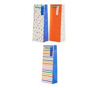 UK Greetings | Multipack of 3 Bottle Bags for Him/Her/Friend | Party/Gift Bag | Birthdays/Thank You Teacher/Weddings | Colourful Designs | 13.3 x 32.7 x 8.3 cm