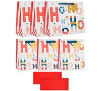 UK Greetings Multipack of 3 Large & 3 Medium Christmas Bags And 10 Sheets of Red Tissue Paper - Ho Ho Ho Design