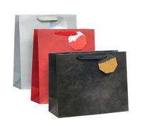 UK Greetings | Multipack of 3 Large Gift Bags for Him/Her/Friend | Christmas Gifts | New Year | Red, Silver & Black Design | 26.7 x 33 x 13.7 cm