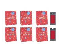 UK Greetings | Multipack of 6 Large Gift Bags & 2 Tissue Paper Packs for Him/Her/Friend | for Christmas Gifts | Bright Trees Design | 26.7 x 33 x 13.7 cm