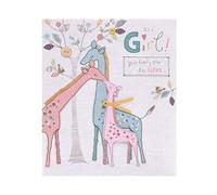 UK Greetings New Baby Girl Card - Giraffe Family Design