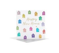 UK Greetings | New Home Card | House Warming | Her/Him | Colourful Houses Design | With Envelope | 165 x 165 mm