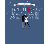 UK Greetings One I Love Valentines Day Card For Him/Her With Envelope - Paris Couple Design