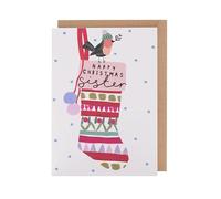 UK Greetings Sister Christmas Card Artistic Robin & Stocking Kindred Art Range Xmas Greetings - Kindred Art Range Festive Design, Heartfelt Message, Charming Gift, Relation, Sisters