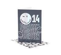 UK Greetings | Smiley World 14th Birthday Card | Happy Birthday Gifts | Him, Boys, Men | Silver Foil Design | With Envelope | 13.3x18.4cm