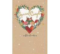 UK Greetings Special Couple Christmas Card - Robins in Love Heart Wreath Embossed with Foil and Decoupage Embellishments - Eco-Friendly, 228 x 148mm, Brown, Green, Red, Gold