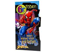UK Greetings Spider-Man 6th Birthday Card with Birthday Badge - Spider-Man Birthday Card with Badge - Marvel Birthday Card for Boys - Superhero Birthday Card for Boys with Badge, 655549