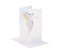UK Greetings | Sympathy Card | Condolences/Bereavement | Her/Him | Feather & Butterfly Design | With Envelope | 12.1x18.4cm