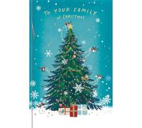UK Greetings To Your Family Christmas Card Artistic Robins Decorating The Tree Xmas Greetings - Gibson Festive Design, Eco-Friendly, Quality, Family Celebrations, Joyful Sentiment