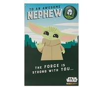 UK Greetings Disney The Mandalorian Birthday Card For Nephew With Envelope - Children's Design With Grogu Baby Yoda and Badge,Multi,149 mm x 229 mm