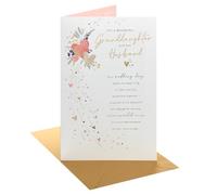 UK Greetings | Wedding Card For Granddaughter & Husband | 2 Hearts with Confetti Swoosh Design | Bride & Groom | Greeting Card | Her/Him | With Envelope | 16.5 x 25.4cm