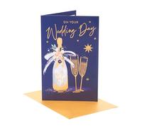 UK Greetings | Wedding Day Cards/Couple | Bride & Groom | Her/Him | Blue & Gold Design | With Envelope | 155 x 235 mm