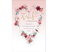uk greetings Wife Valentines Day Card With Envelope - Floral Heart Design