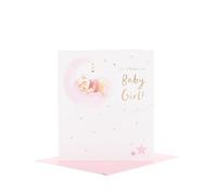 UK Greetings | Winnie The Pooh New Baby Girl Card | Newborn Gifts | For New Parents | Pink Moon Design | With Envelope | 165 x 190 mm
