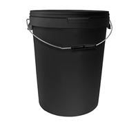 UK GROW 25L BLACK Heavy Duty Round bucket with Lid and Evidence Seal 5l 10l 20l 25l 30l 35l Metal Plastic Handle Hydroponic Storage Food Grade Sustainably sourced (25ltr, Black)
