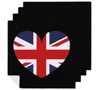 UK Heart Flag Printed Cloth Napkins Washable Reusable Table Decorative Napkin for Parties Weddings 4 PCS