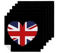 UK Heart Flag Printed Cloth Napkins Washable Reusable Table Decorative Napkin for Parties Weddings 6 PCS