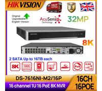 UK Hikvision 8K 32MP 16Ch 16PoE Network Video Recorder 2SATA DS-7616NI-M2/16P